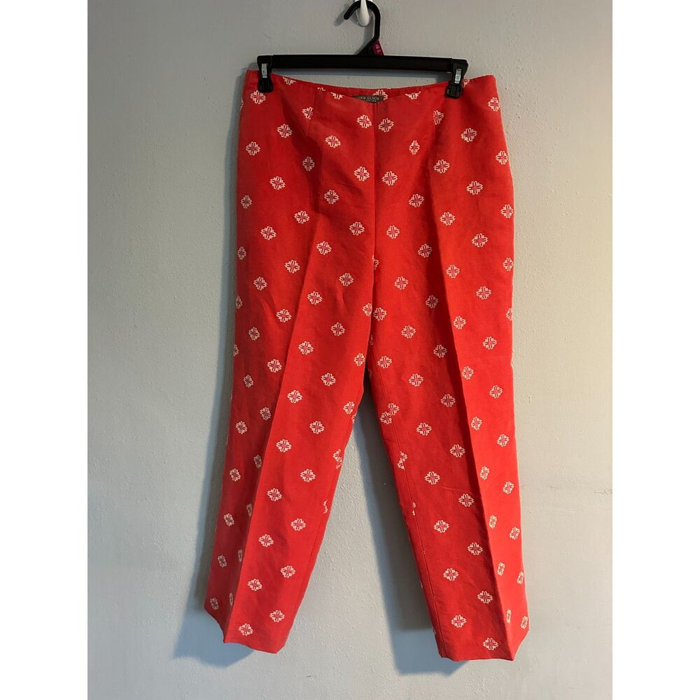 Sigrid Olsen Silk Ramie Pants 16 Coral Pink Embroidered Straight Leg Lined - Picture 4 of 7